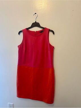 Colorblock Pink and Red Sleeveless Sheath Dress
